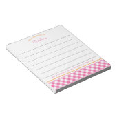 Girly Pink & Orange Script Gingham Lined Notizblock (angewinkelt)