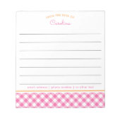 Girly Pink & Orange Script Gingham Lined Notizblock (Vorderseite)
