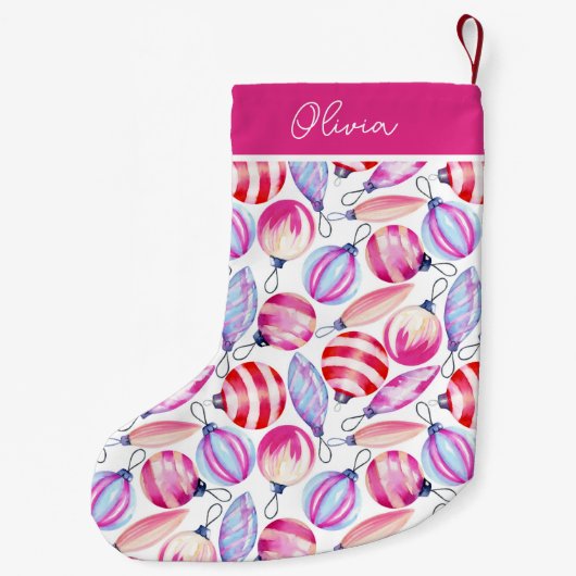 Girly Pink Ornaments Personalisierter Spaß Kleiner Weihnachtsstrumpf (Rückseite)