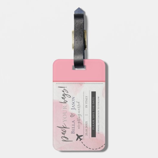 Girly Pink Pack Sie Taschen Hochzeit speichern das Gepäckanhänger (Rückseite vertikal)