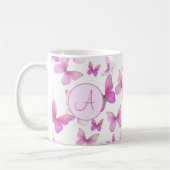 Girly Pink Pastel Butterfets Custom Mit Monogramm Kaffeetasse (Links)
