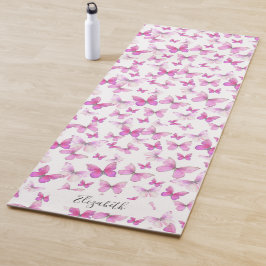 Girly Pink Pastel Butterflies Individuelle Name Yogamatte