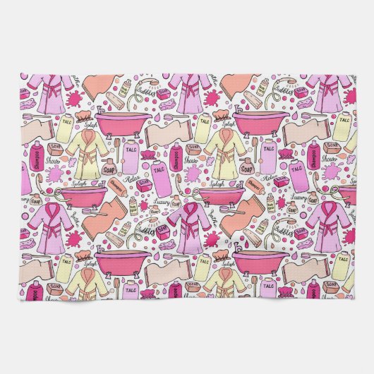Girly Pink Pattern Geschirrtuch (Horizontal)