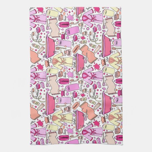 Girly Pink Pattern Geschirrtuch (Vertikal)