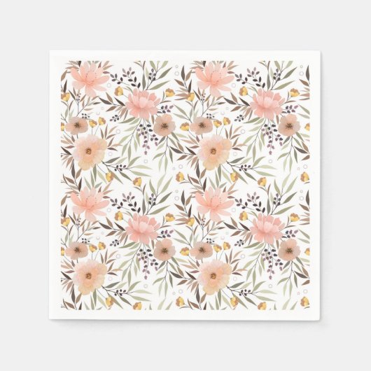 Girly Pink Peach Floral Blätter Pattern Napkins Serviette (Vorderseite)