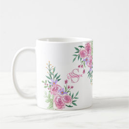 Girly Pink Peach Watercolor Rose Initial Monogram Kaffeetasse