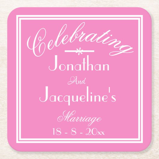 Girly Pink Personalisiert Chic Wedding Untersetzer (Vorderseite)