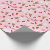 Girly Pink Personalisiert Strawbere Ice Creme Cone Geschenkpapier (Ecke)