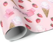 Girly Pink Personalisiert Strawbere Ice Creme Cone Geschenkpapier (Rolleneckpunkt)