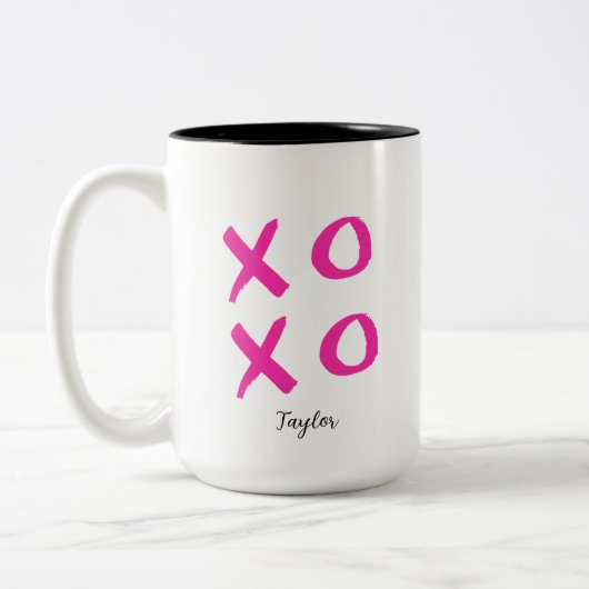Girly Pink Personalisiert Valentine's XOXO Zweifarbige Tasse (Links)
