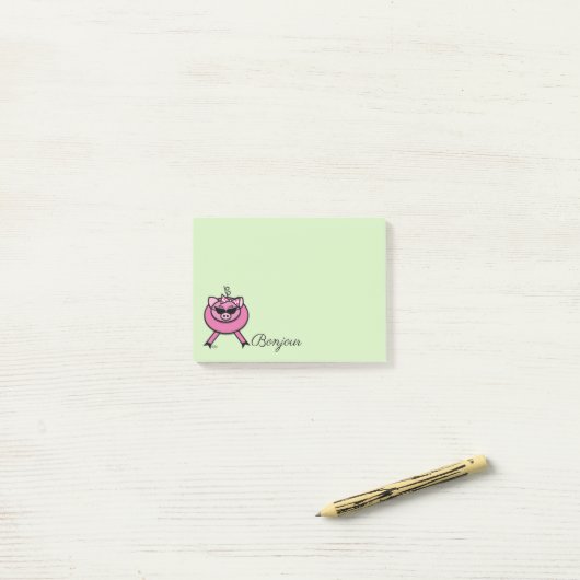 Girly Pink Pig Bonjour Post-it Klebezettel (Auf Schreibtisch)