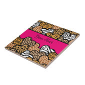 Girly Pink Playful Animal Print Herz Name Fliese (Seite)