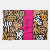 Girly Pink Playful Animal Print Herz Name Geschirrtuch (Horizontal)