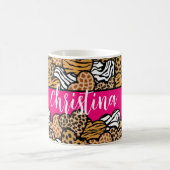 Girly Pink Playful Animal Print Herz Name Kaffeetasse (Mittel)