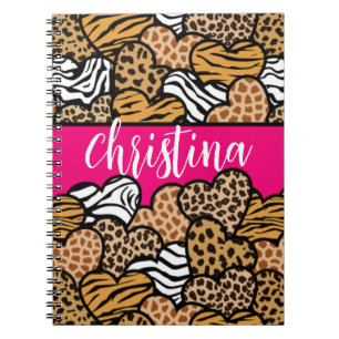 Girly Pink Playful Animal Print Herz Name Notizblock