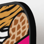 Girly Pink Playful Animal Print Herz Name Pickleball Schläger (Linke Seite)