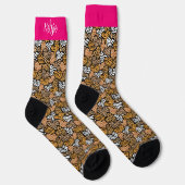 Girly Pink Playful Animal Print Herz Name Socken (Rechts)
