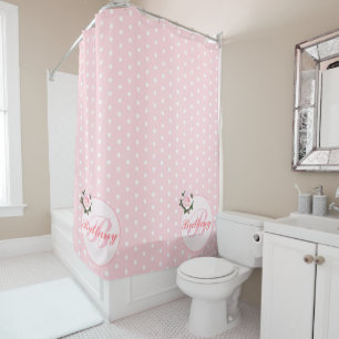 Girly Pink Polka Dot Blume Mit Monogramm Bath Duschvorhang