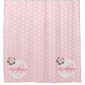 Girly Pink Polka Dot Blume Mit Monogramm Bath Duschvorhang (Vorderseite)