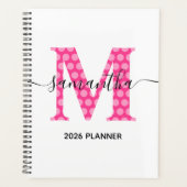 Girly Pink Polka Dot Monogram Planer (Vorderseite)