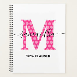 Girly Pink Polka Dot Monogram Planer
