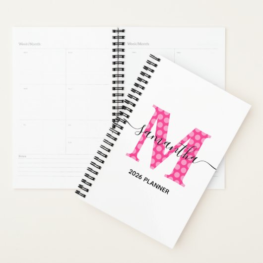 Girly Pink Polka Dot Monogram Planer (Anzeige)