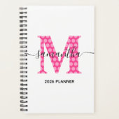Girly Pink Polka Dot Monogram Planer (Vorderseite)