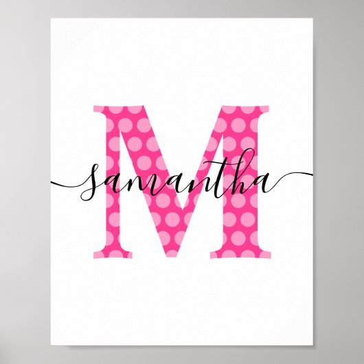 Girly Pink Polka Dot Monogram Poster (Vorne)