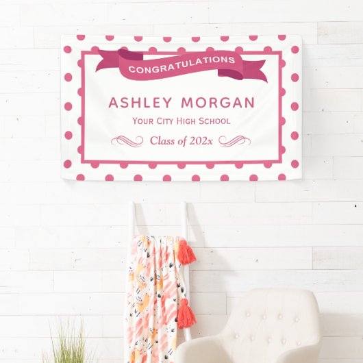 Girly Pink Polka Dots Glückwunschs Graduation Part Banner (Insitu)