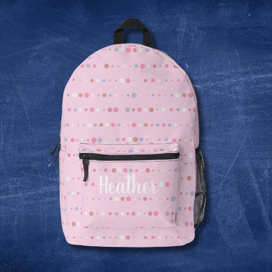 Girly Pink Polka Dots Monogram Name Bedruckter Rucksack