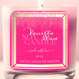 Girly Pink Produktverpackungsmarken Gold Frame Quadratischer Aufkleber