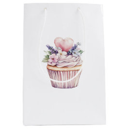 Girly Pink Purple Heart Floral Cupcake Birthday Mittlere Geschenktüte