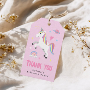 Girly Pink Rainbow Unicorn Kindergeburtstag Gefall Geschenkanhänger