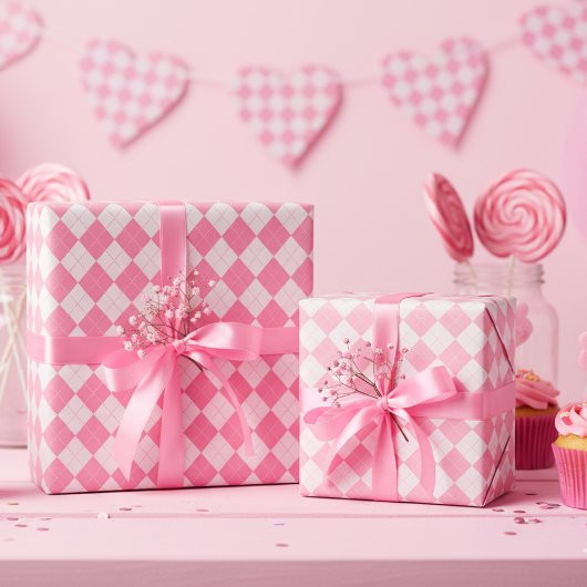 Girly Pink Raute Diamond Pattern Geschenkpapier