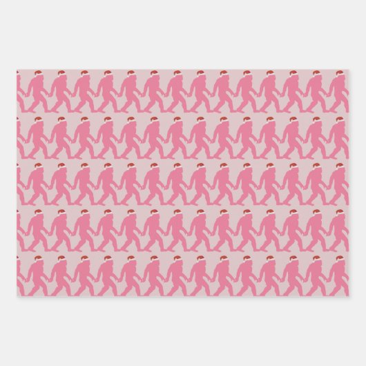 Girly Pink & Red Bigfoot Weihnachtsfeiern Geschenkpapier Set (Vorderseite)