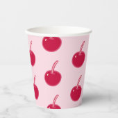 Girly Pink Red Cherries Geburtstag Pappbecher (Vorderseite)