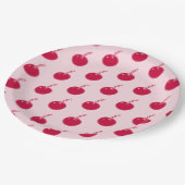 Girly Pink Red Cherries Geburtstag Pappteller (Schrägansicht)