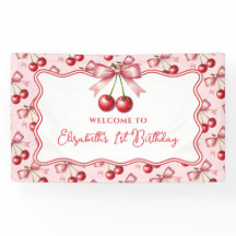 Girly Pink Red Coquette Cherry Erster Geburtstag