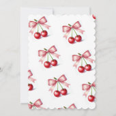 Girly Pink Red Coquette Cherry Erster Geburtstag Einladung (Rückseite)