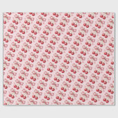 Girly Pink Red Coquette Cherry Geschenkpapier (Flach)