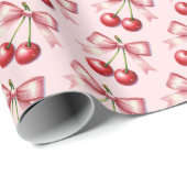 Girly Pink Red Coquette Cherry Geschenkpapier (Rolleneckpunkt)