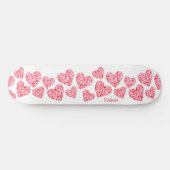Girly Pink Red Modern Liebe Herz Individuelle Name Skateboard (Horizontal)