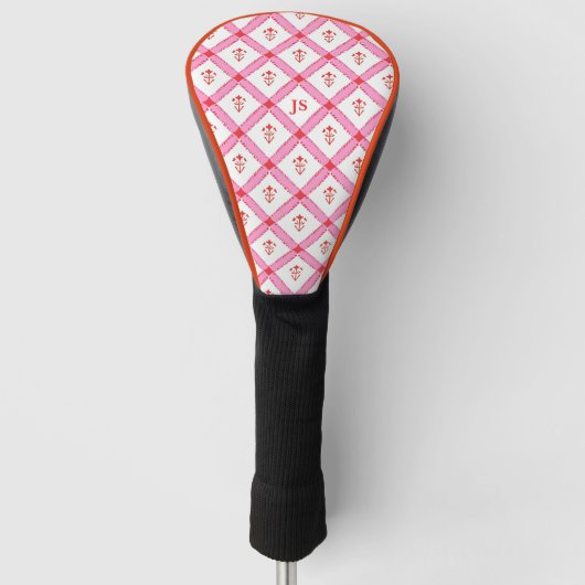Girly Pink & Red Muster mit Initialen Golf Headcover (Vorderseite)