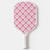 Girly Pink & Red Muster mit Initialen Pickleball Schläger (Vorderseite)