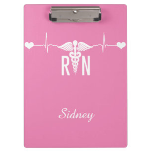 Girly Pink Registered Nurse EKG Caduceus Symbol Klemmbrett