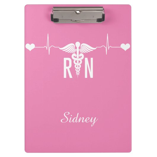 Girly Pink Registered Nurse EKG Caduceus Symbol Klemmbrett (Vorderseite)