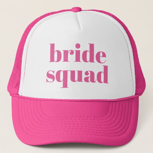 Girly Pink Retro Modern Bride Squad Bachelorette Truckerkappe (Vorderseite)