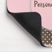 Girly Pink Ribbon & Polka Dots Personalisiert Mousepad (Ecke)