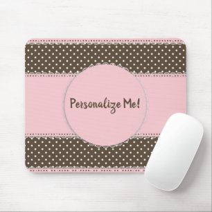 Girly Pink Ribbon & Polka Dots Personalisiert Mousepad