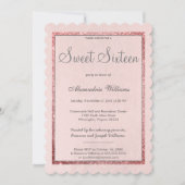 Girly pink Rosa Gold Silbergold Glitzer Sweet 16 Einladung (Vorderseite)